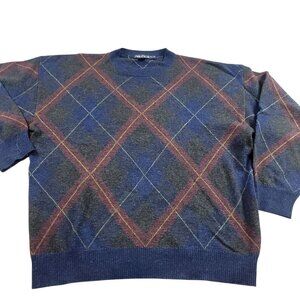 Vintage Nautica Sweater Mens XL Blue Grandpa Argyle 100% Wool